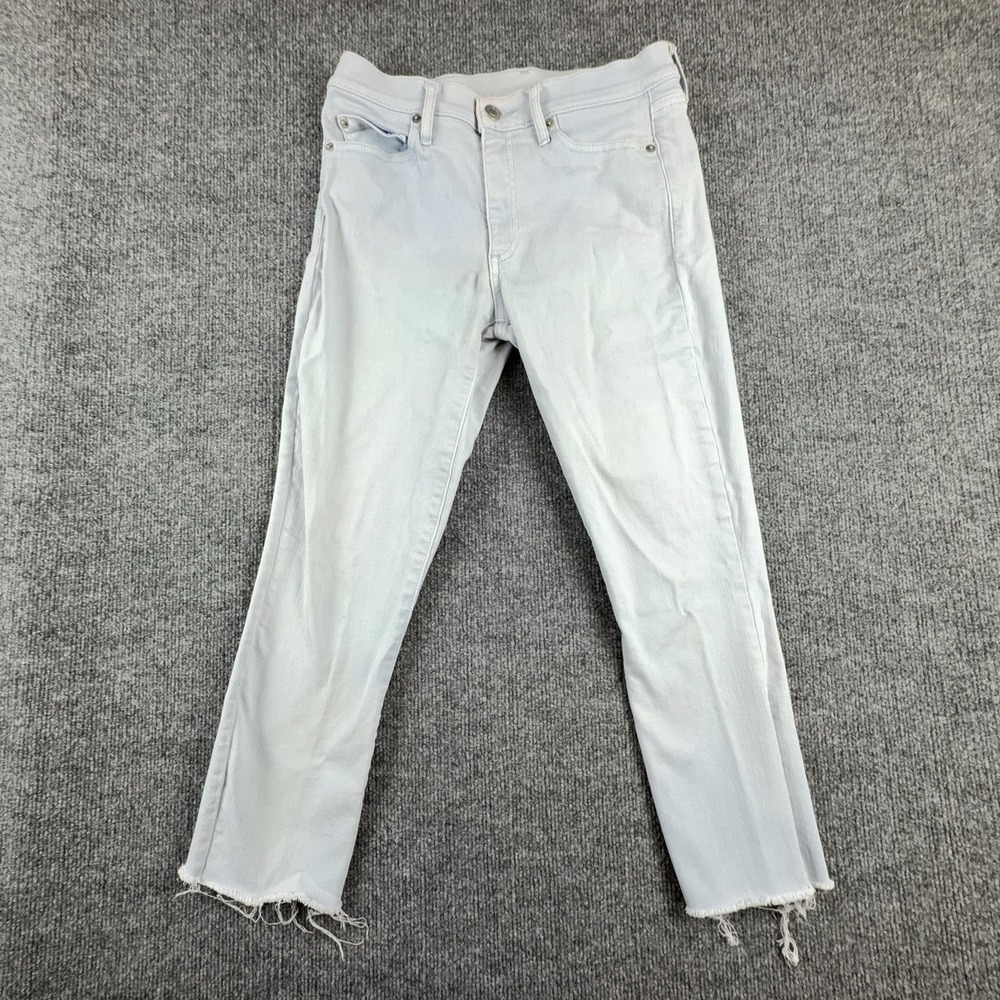 Gap 1969 Jeans Womens 28 Light Wash Blue Mid Rise Skinny Crop Frayed Hem Denim